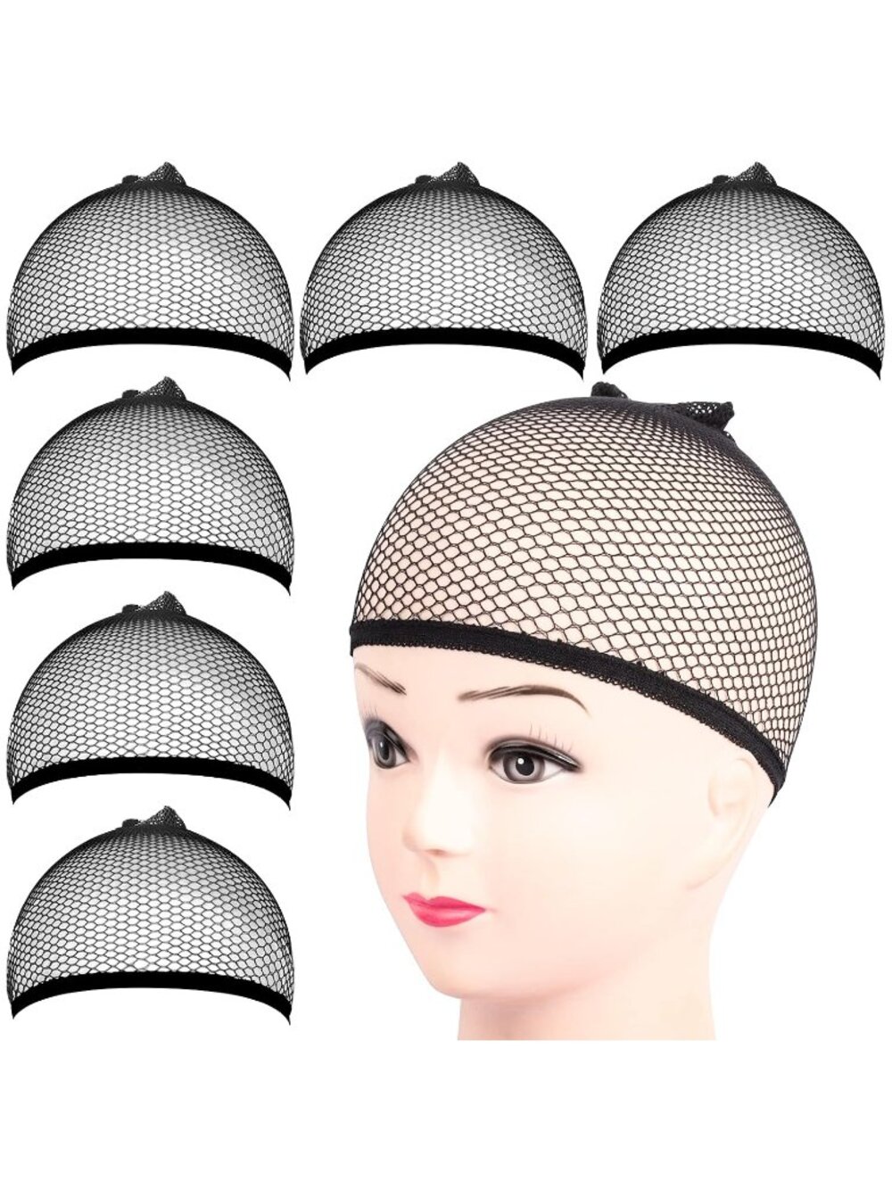 Women's Black 6 Pcs Closed End Hair Mesh Net Liner Weaving Cosplay Wigs Cap